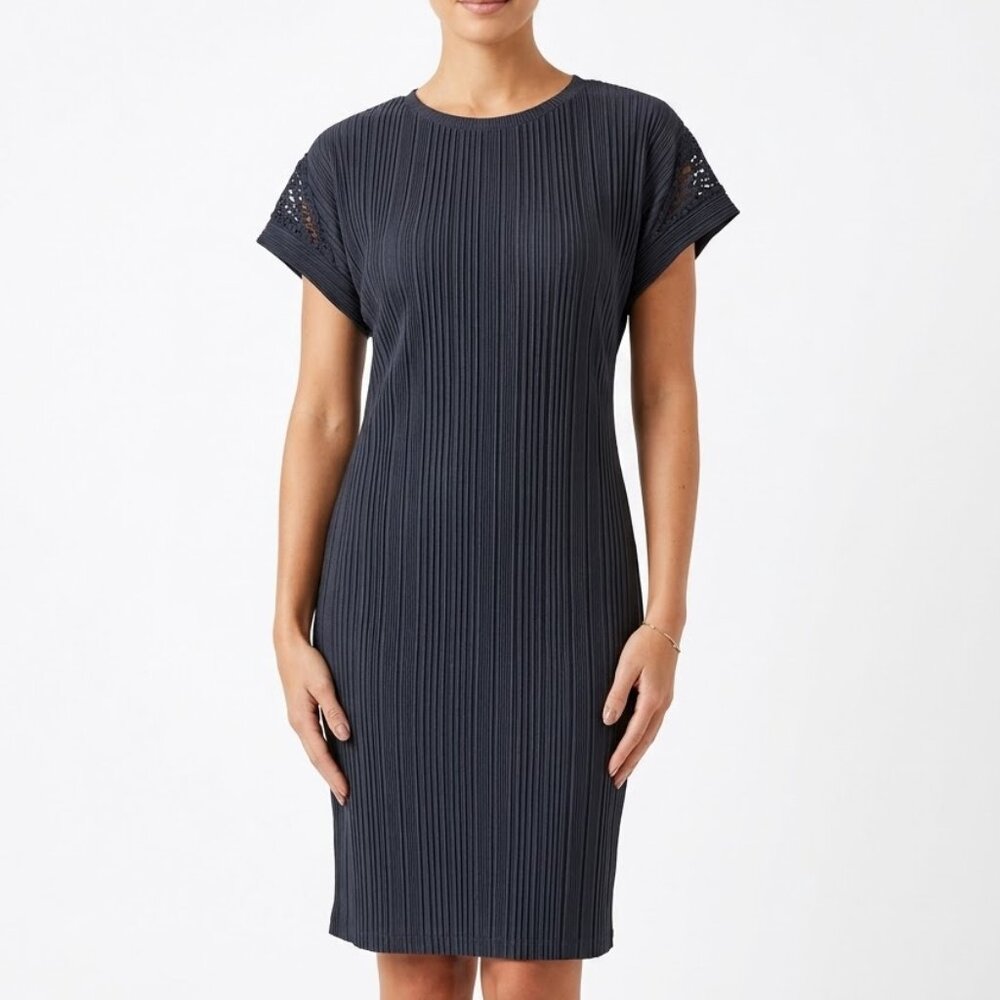 LuLaRoe Black Ribbed Chelsea T-Shirt Dress Cuffed Dolman Sleeve Large